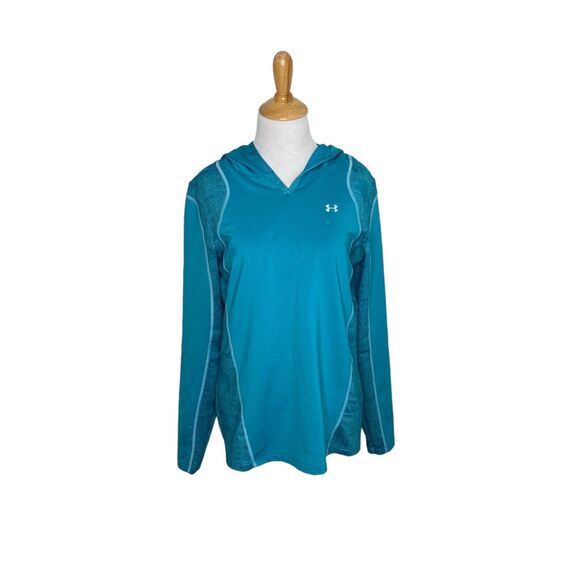Under Armour Coldgear Tech Pullover Hoodie Womens Large Aqua Blue Layering - Picture 1 of 9